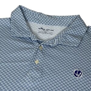 Peter Millar Seaside Men's XXL Blue White Leaf Print Pima Cotton Polo CLA Logo